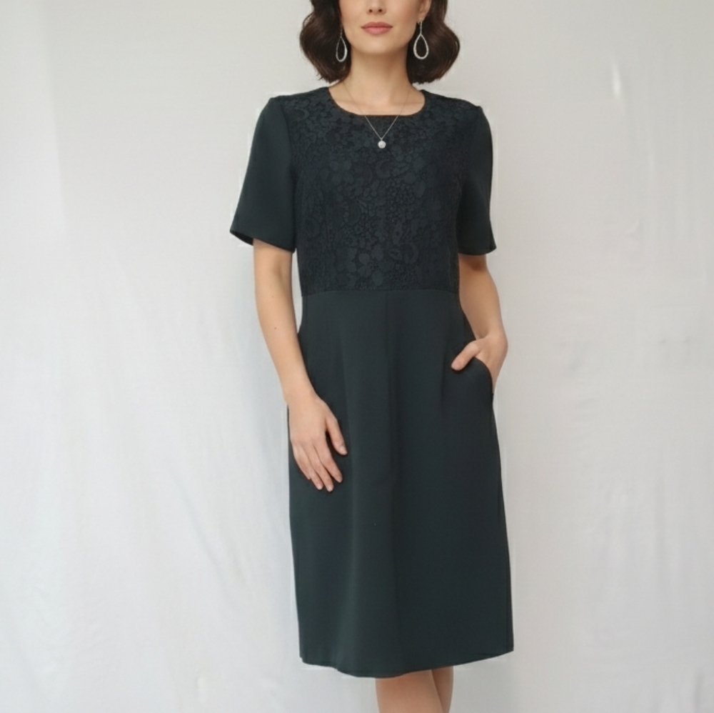 Lands' End Dark Green Midi Dress Size 16